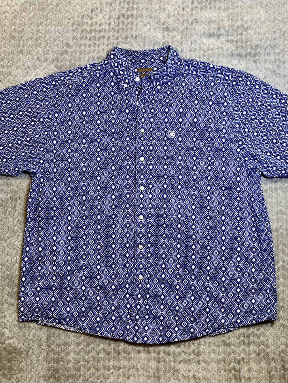 Ariat Blue Geometric Stretch Short-Sleeve Button-Down Shirt